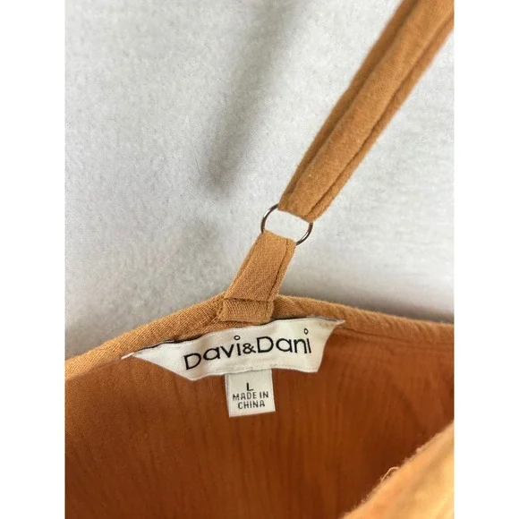 Davi & Dani Cotton Gauze Dress Womens Large Orange Boho Midi Pockets Lagen Look - Picture 3 of 9